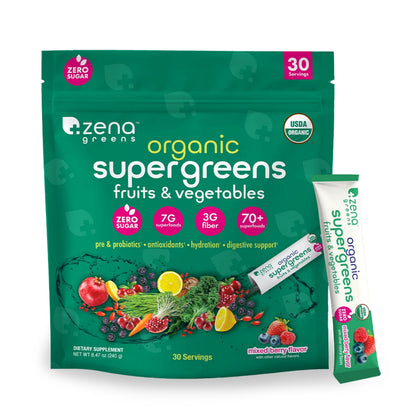 Zena Nutrition Organic Super Greens Powder 30 Drink Mix Packets