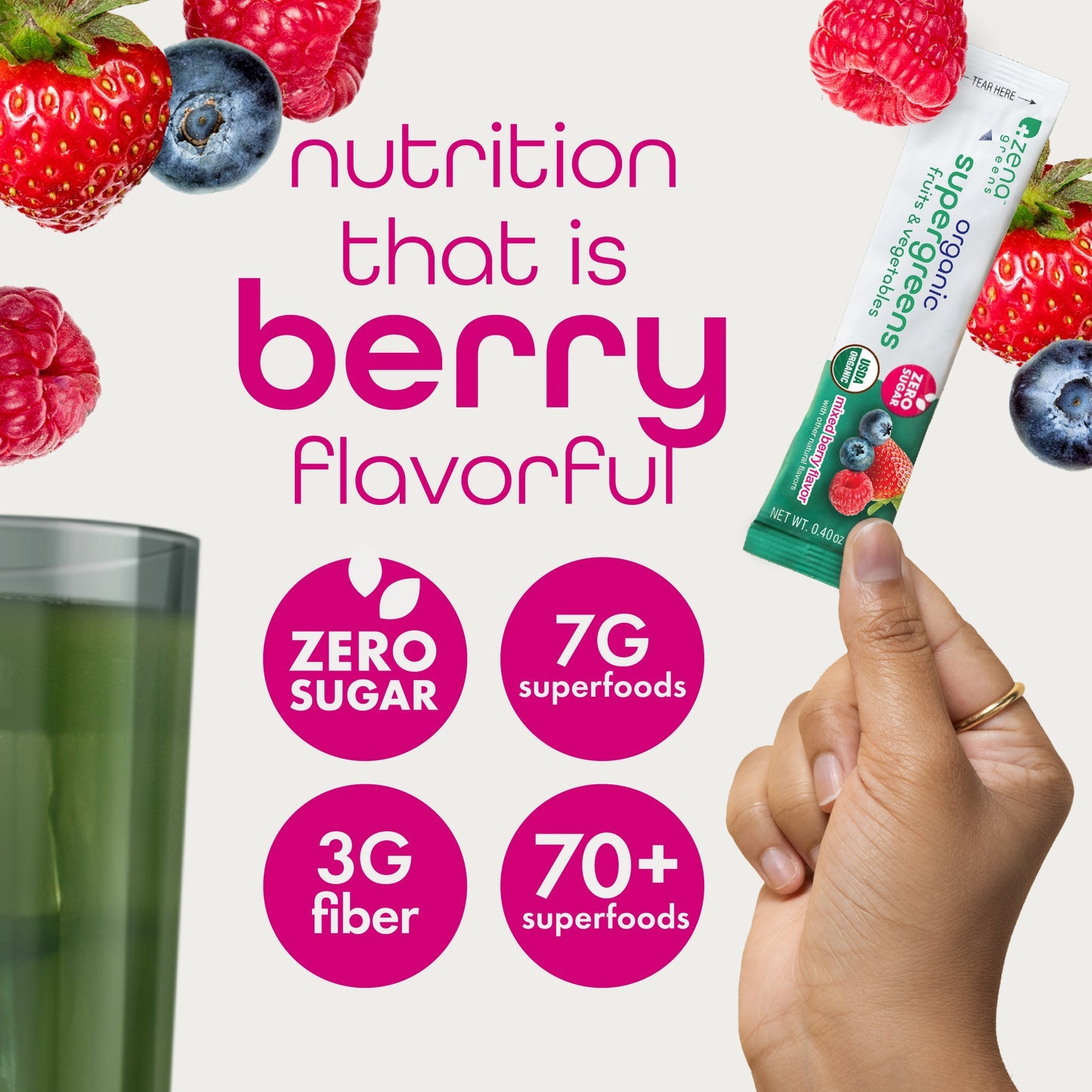 Zena Nutrition Organic Super Greens Powder 30 Drink Mix Packets