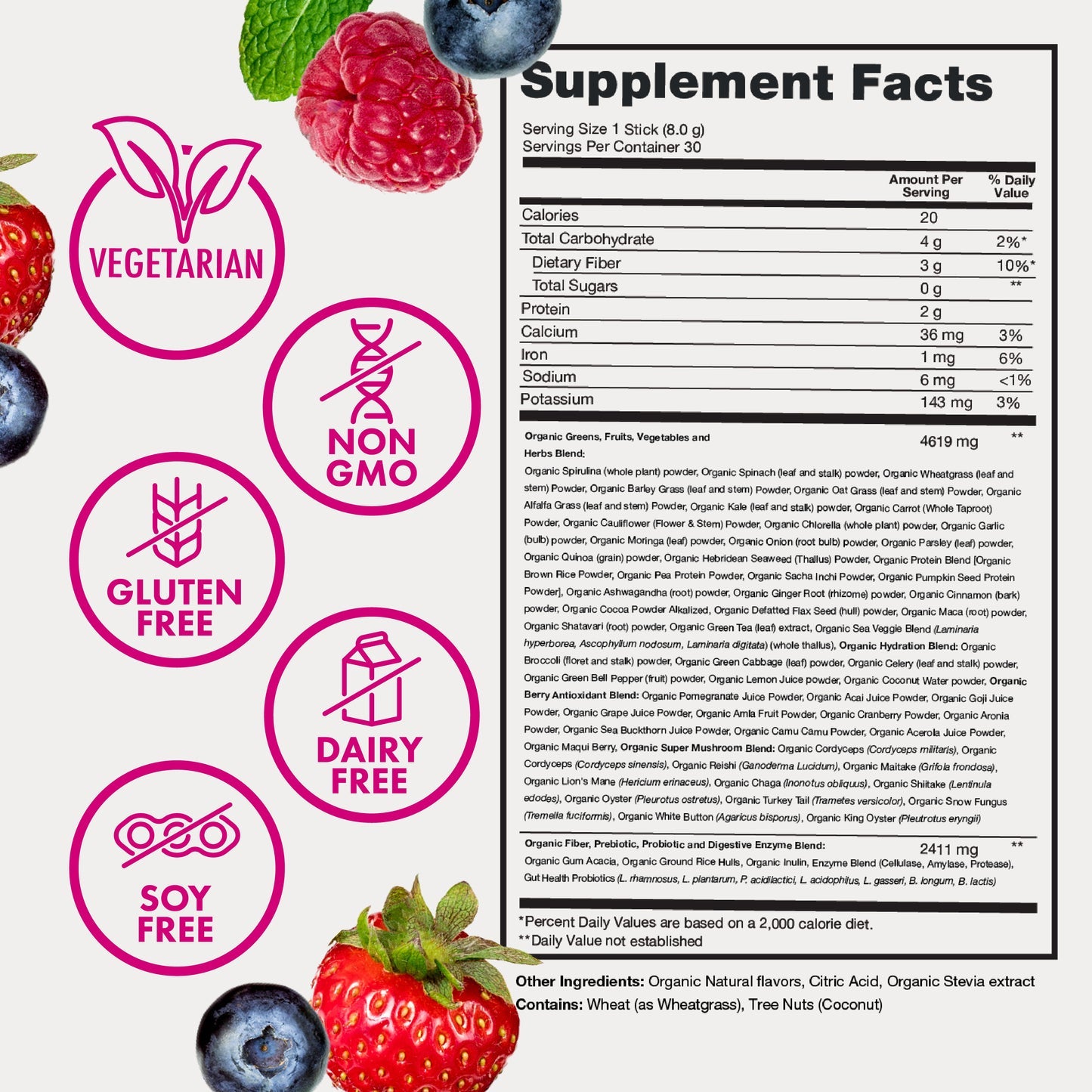 Zena Nutrition Organic Super Greens Powder 30 Drink Mix Packets